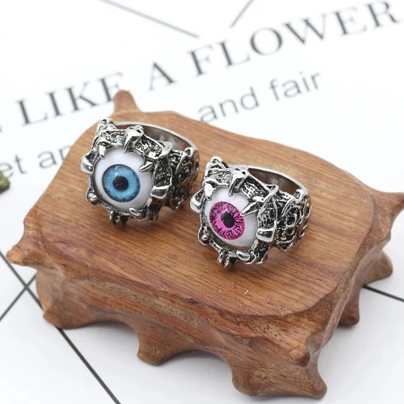 Men's Fashion Vintage Dragon Claw Evil Eye Ring Fashion Devil Eyeball Party Rings Men Jewelry Anime Skull Hip Hop