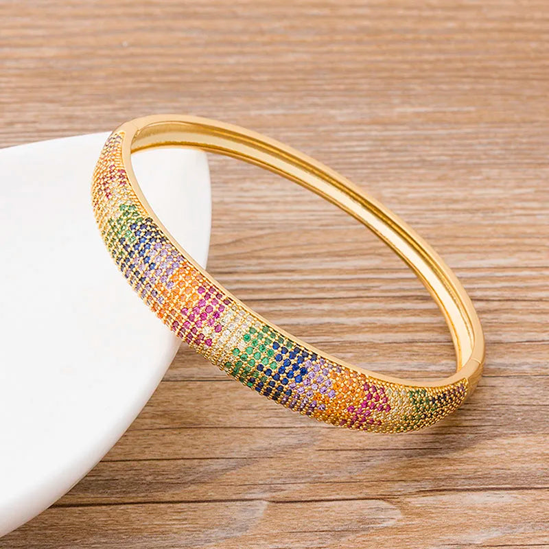 AIBEF 2021 New Fashion Charm Rainbow Rhinestone Bangles Copper Zirconia Cuff Bracelets High Quality Jewelry Gift For Women Girls