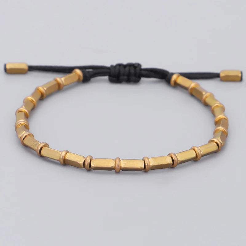 Tibetan Handmade Pure Copper Beads Lucky Rope Bracelet Men Women Buddhist Braided Black Red Protection Bangle Jewelry Gifts