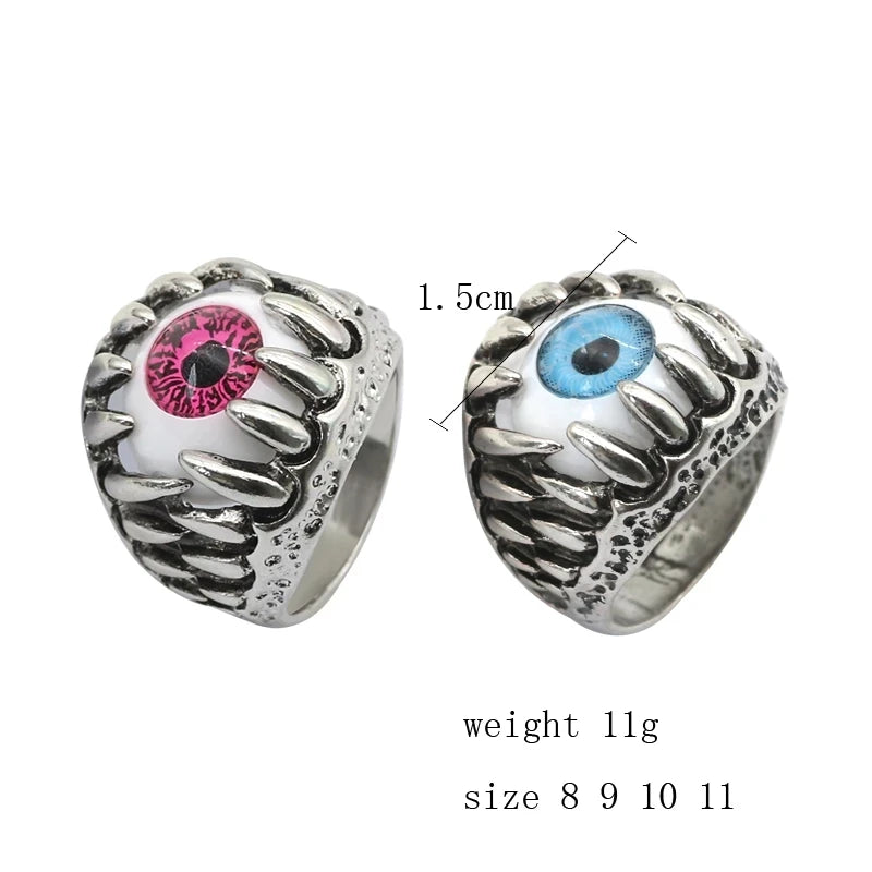 Men's Fashion Vintage Dragon Claw Evil Eye Ring Fashion Devil Eyeball Party Rings Men Jewelry Anime Skull Hip Hop