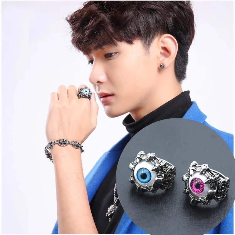 Men's Fashion Vintage Dragon Claw Evil Eye Ring Fashion Devil Eyeball Party Rings Men Jewelry Anime Skull Hip Hop