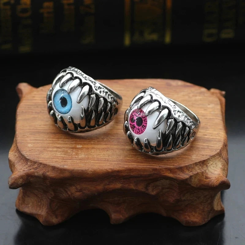 Men's Fashion Vintage Dragon Claw Evil Eye Ring Fashion Devil Eyeball Party Rings Men Jewelry Anime Skull Hip Hop