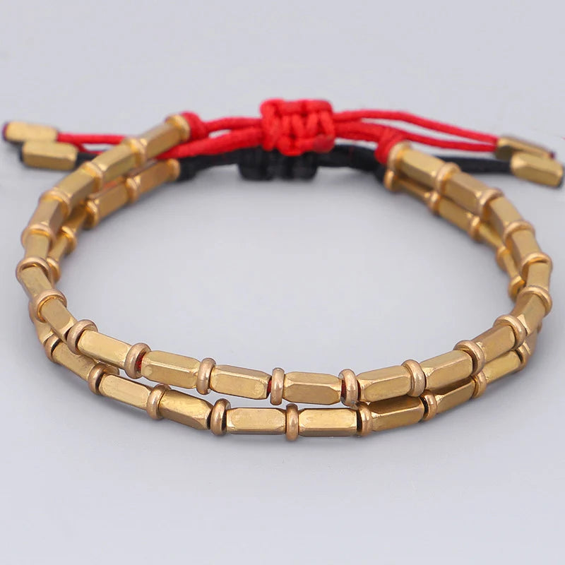 Tibetan Handmade Pure Copper Beads Lucky Rope Bracelet Men Women Buddhist Braided Black Red Protection Bangle Jewelry Gifts