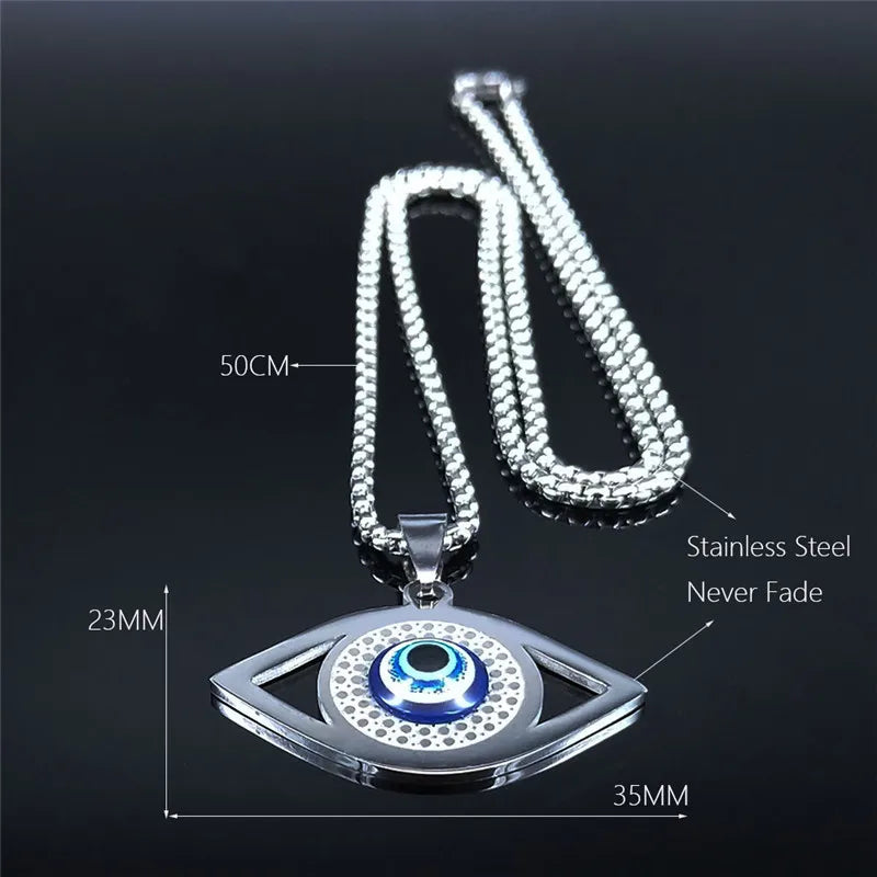 Islam Hamsa Evil Blue Eye Necklace Stainless Steel Turkish Eye Necklace Greek Jewelry ojo turco acero inoxidable N1258S02