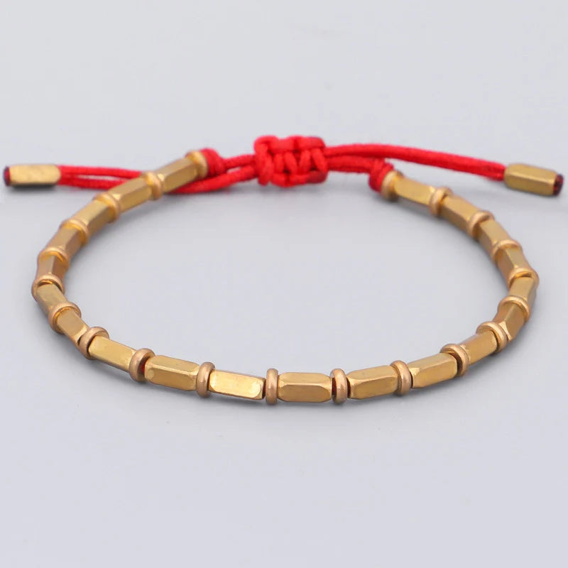 Tibetan Handmade Pure Copper Beads Lucky Rope Bracelet Men Women Buddhist Braided Black Red Protection Bangle Jewelry Gifts