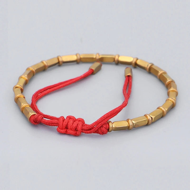 Tibetan Handmade Pure Copper Beads Lucky Rope Bracelet Men Women Buddhist Braided Black Red Protection Bangle Jewelry Gifts