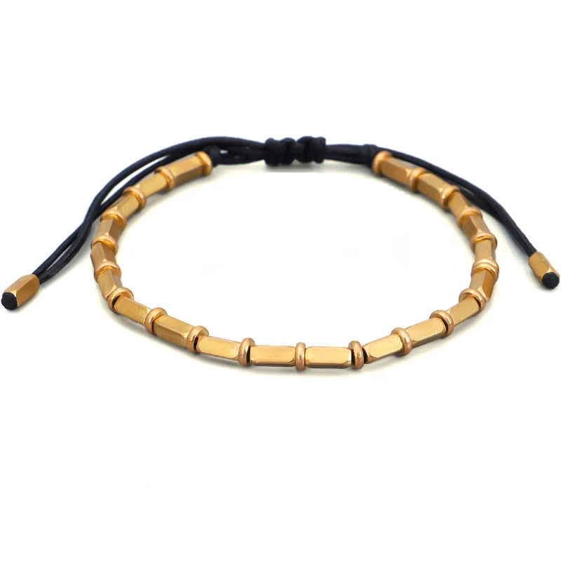 Tibetan Handmade Pure Copper Beads Lucky Rope Bracelet Men Women Buddhist Braided Black Red Protection Bangle Jewelry Gifts