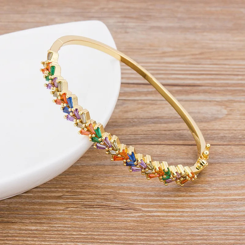 AIBEF 2021 New Fashion Charm Rainbow Rhinestone Bangles Copper Zirconia Cuff Bracelets High Quality Jewelry Gift For Women Girls