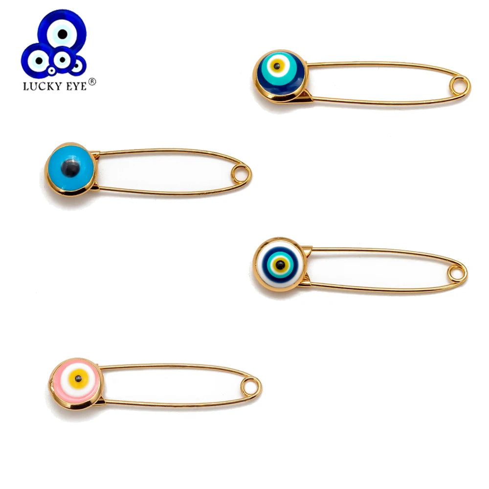 Lucky Eye Colorful Turkish Evil Eye Brooch Pin Gold Color Dropping Oil Brooch Pins Fashion Jewelry Gifts for Women Men EY6571