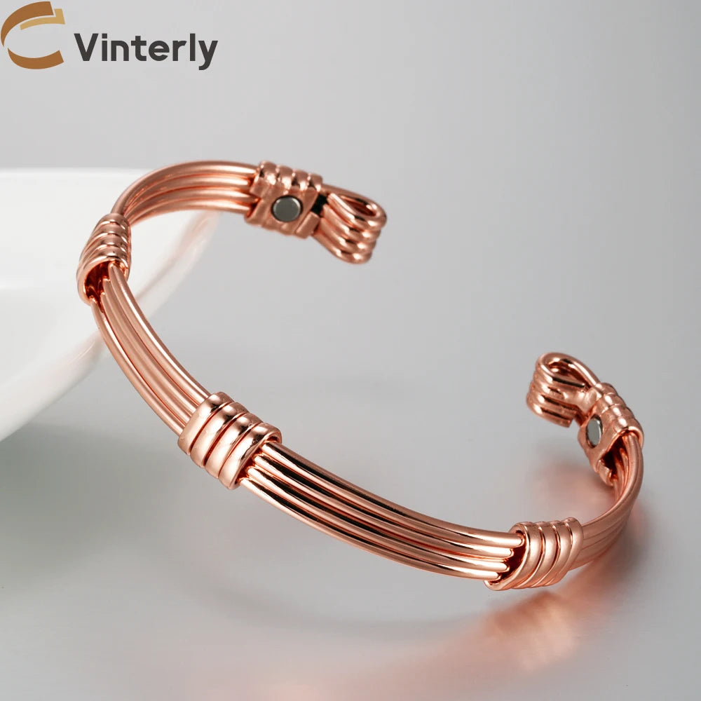 Vinterly Pure Copper Bracelets Magnetic Braided Stripe Adjustable Bangles Arthritis Health Magnets Jewelry Metal Anti Radiation