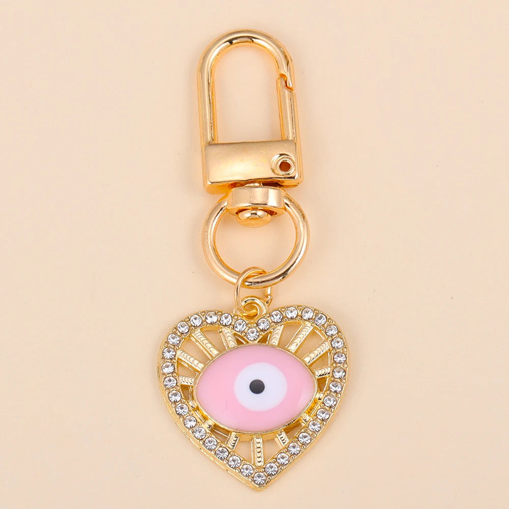 2Pcs Alloy Key Chains Rotationable Clasp Keyring Evil Blue Eye Love Heart Pendant Keychain Women Car Key Bag Decoration Accessor