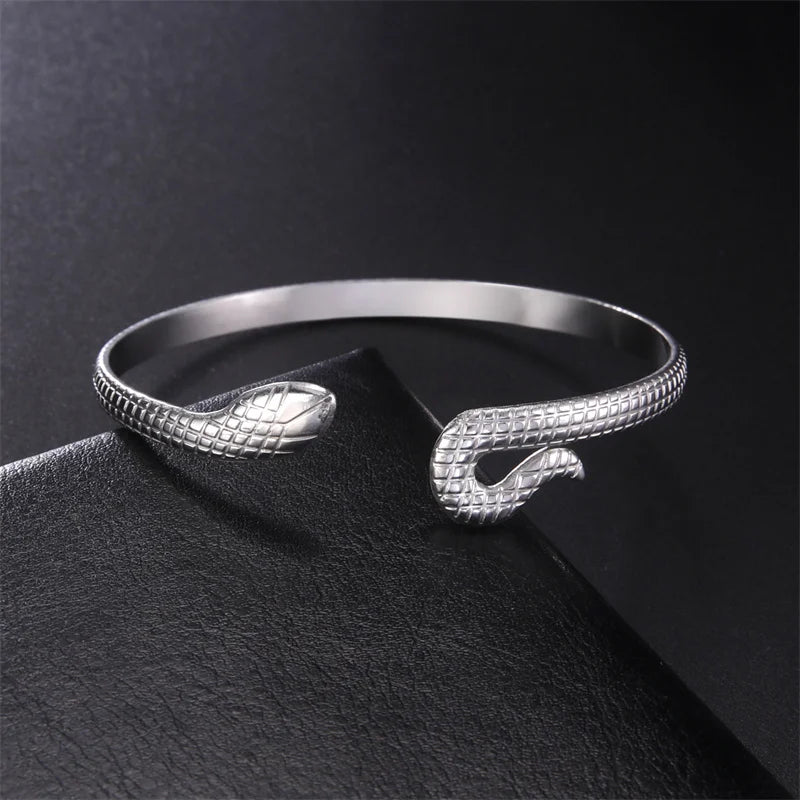 Snake Bangles for Women Men Luxury Stainless Steel Animal Snake Cuff Bracelets Adjustable Gothic Party Jewelry Gift Accessories