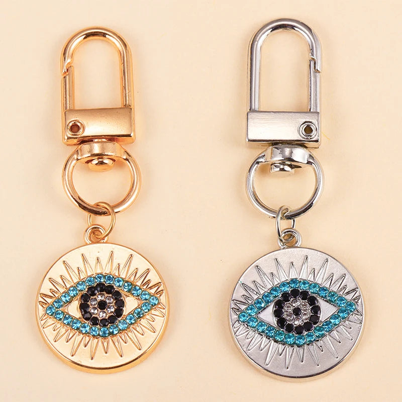 2Pcs Alloy Key Chains Rotationable Clasp Keyring Evil Blue Eye Love Heart Pendant Keychain Women Car Key Bag Decoration Accessor