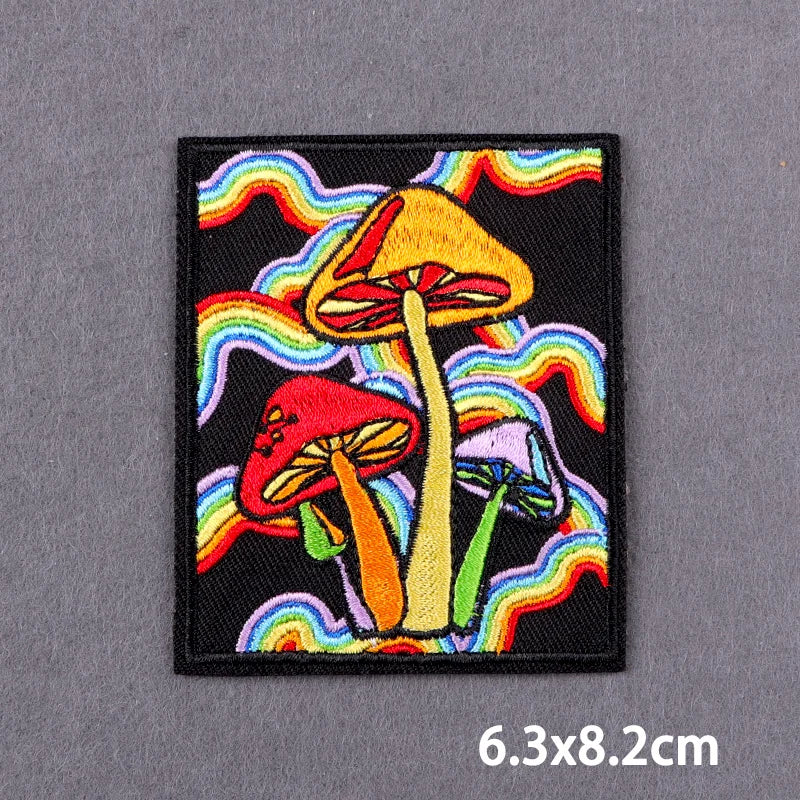 Trippy Iron on Patches Hippie Mushroom Mandala Sew on Embroidered Applique Repair Patch Colorful Boho DIY Craft Accessories