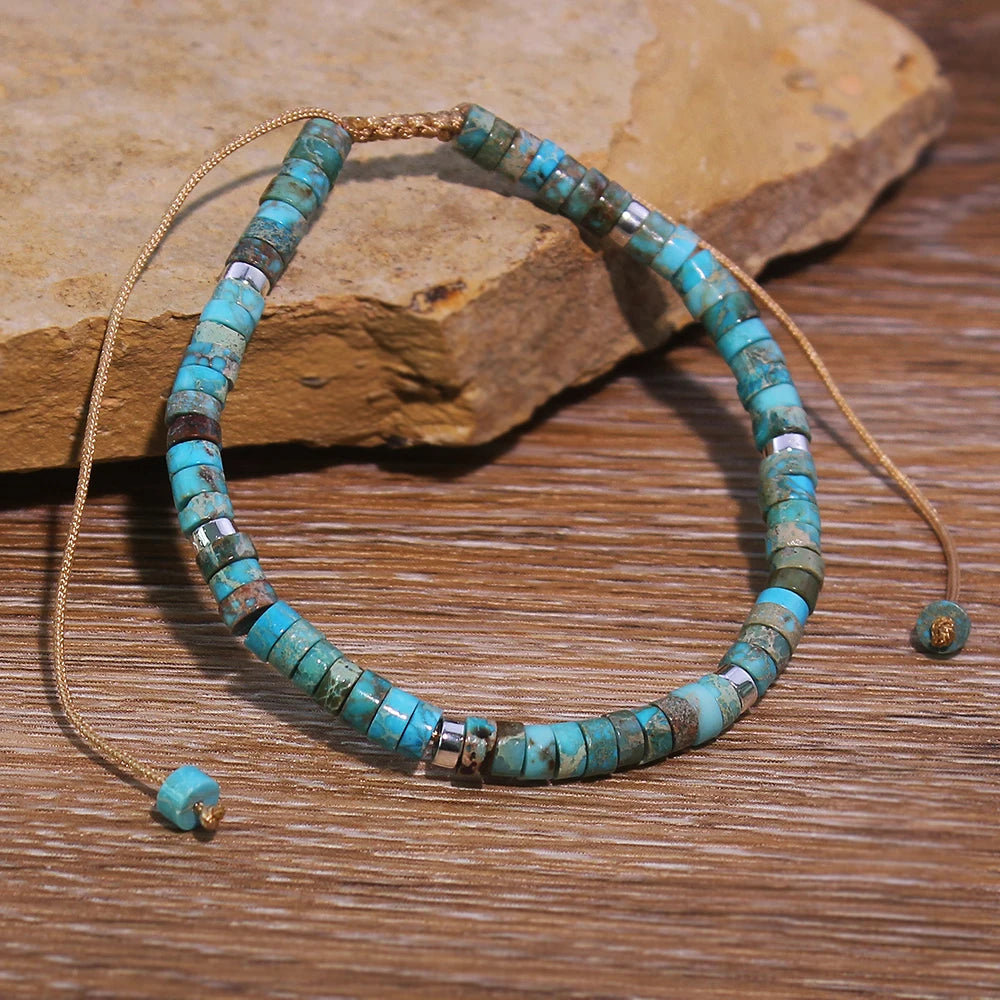 1PC Natural stone Turquoise Stone beads woven bracelet natural stone adjustable rope lady bracelet gift