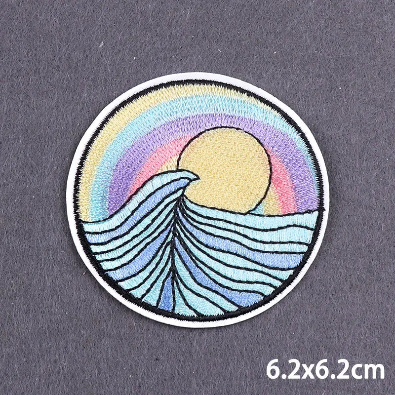 Trippy Iron on Patches Hippie Mushroom Mandala Sew on Embroidered Applique Repair Patch Colorful Boho DIY Craft Accessories