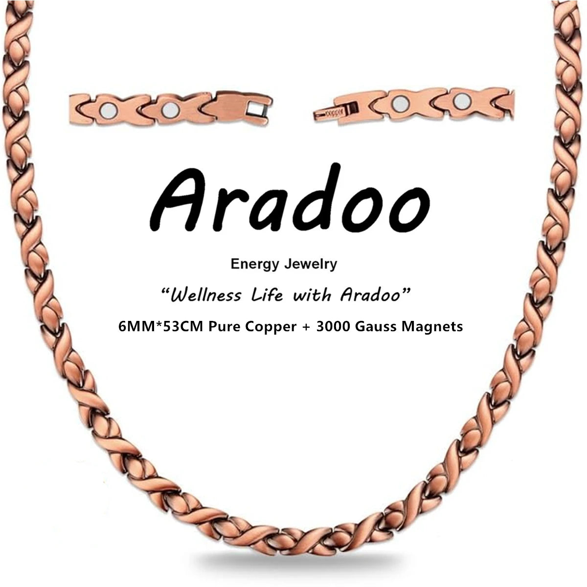 ARADOO Copper Necklace for Men Women Magnetic Necklace with Adjustable Sizing Tool and Gifts Box