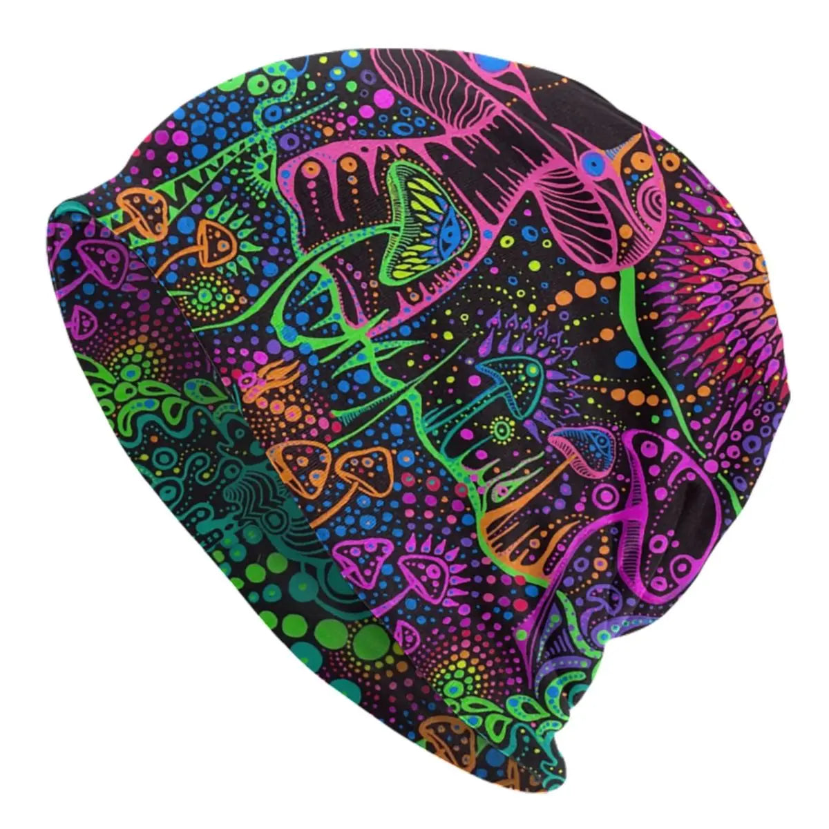 Custom Magic Mushroom Trippy Psychedelic Neon Pastel Goth Bonnet Hat Knitting Hat Men Women Unisex Warm Winter Beanies Cap