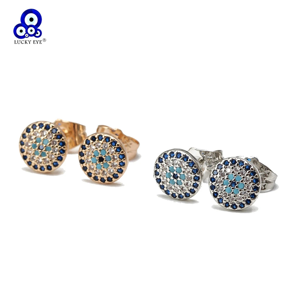 Round Stud Earrings Copper Turkish Evil Eye