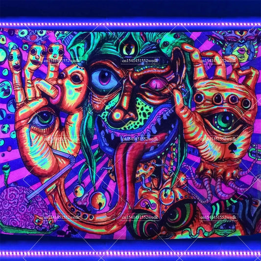 Trippy Blacklight Tapestry UV Reactive Glow in the Dark Neon Abstract Art Tapestry Boho Hippie Tapestries Room Decor Aesthetic