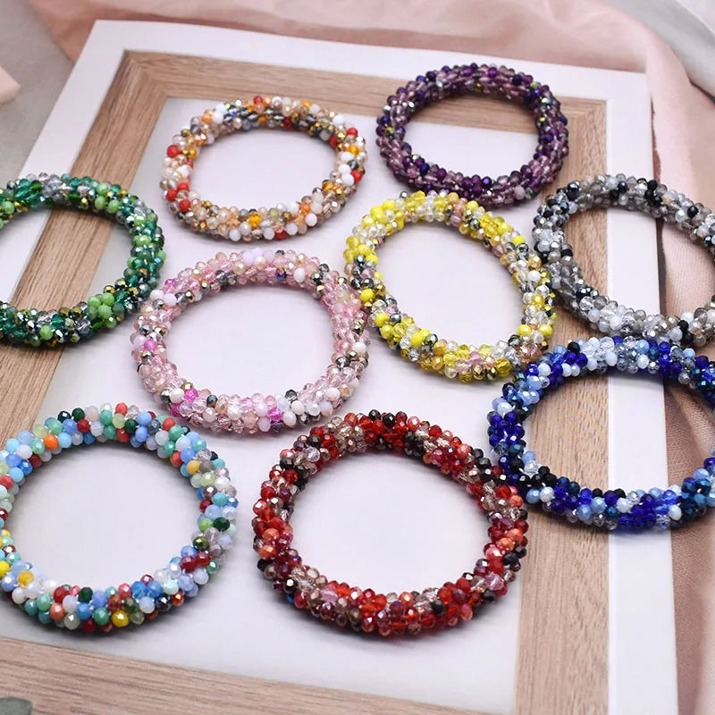 Glass Beads Bracelet And Hair Tie Elastic Hair Rope Simple Scrunchies Ponytail Headdress For Women Bracelet Hair Accessories