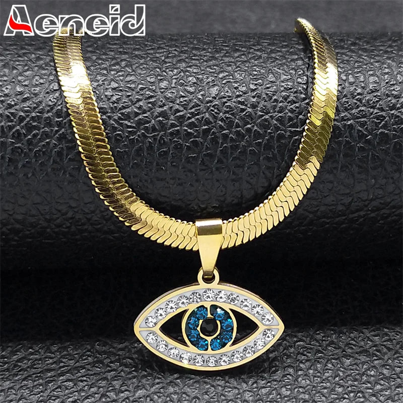 Vintage Crystal Evil Demon Eye Choker Necklaces for Women Stainless Steel Gold Plated Necklaces Jewelry collares mujeres N8239