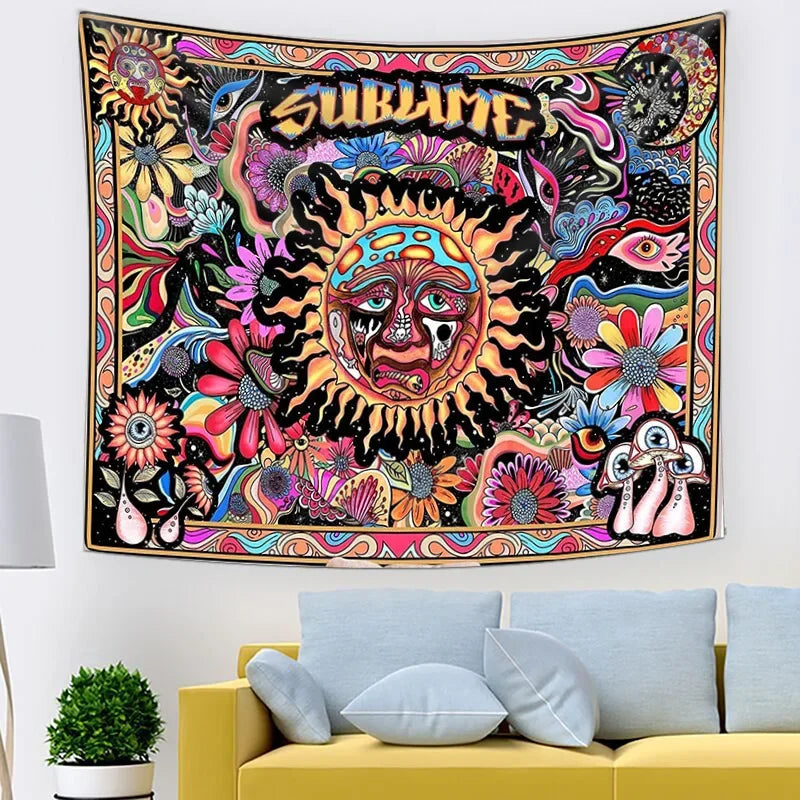 Psychedelic Tarot Trippy Sublime Sun Tapestry Wall Hanging Hippie Tapestries Mushroom Tapestry Aesthetic Room Home Decor