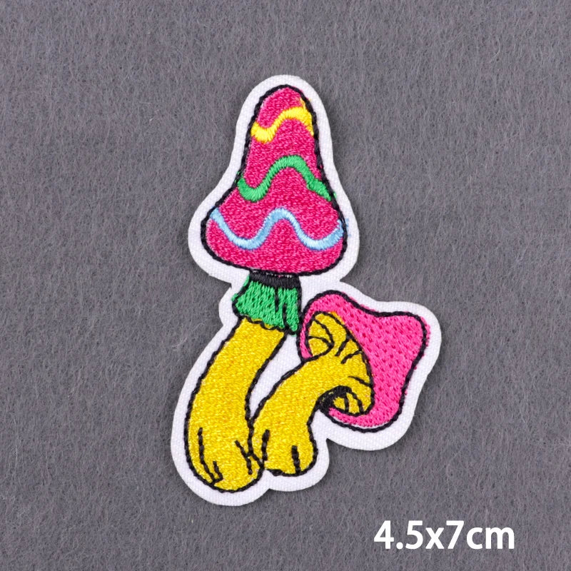 Trippy Iron on Patches Hippie Mushroom Mandala Sew on Embroidered Applique Repair Patch Colorful Boho DIY Craft Accessories