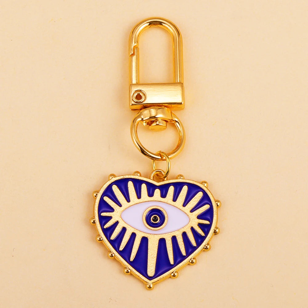 2Pcs Alloy Key Chains Rotationable Clasp Keyring Evil Blue Eye Love Heart Pendant Keychain Women Car Key Bag Decoration Accessor