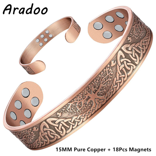 Vintage Pure Copper 18Pcs 3500 Gauss Strong Magnetic Therapy Open Cuff Bracelet