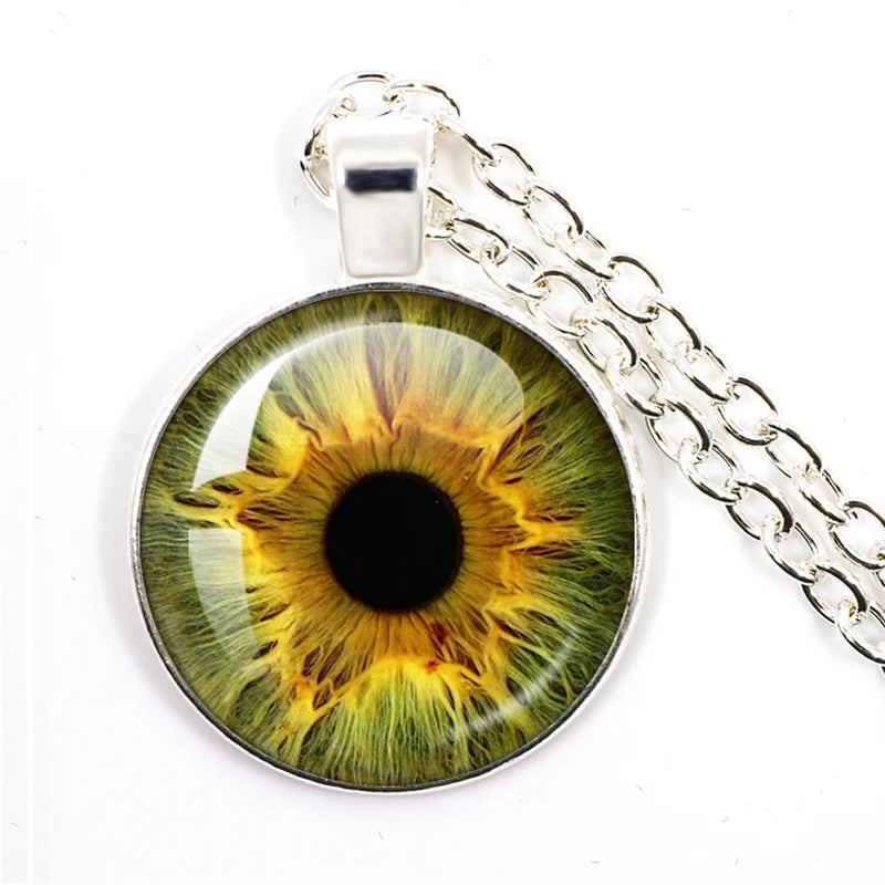 Lovely Fashion Colored Evil Eye Necklace Beautiful Animal Dragon Cats Eye Heart 25mm Glass Cabochon Pendant Gift For Fridends