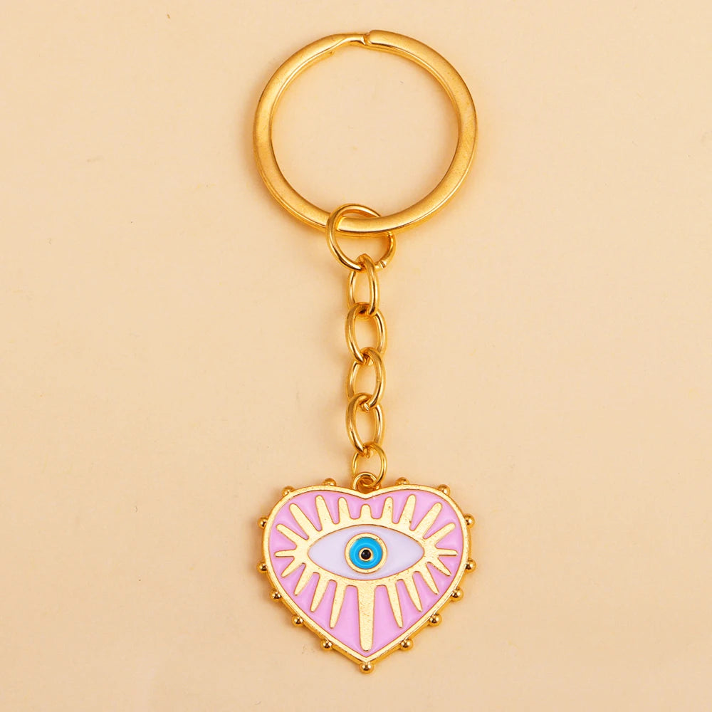 2Pcs Alloy Key Chains Rotationable Clasp Keyring Evil Blue Eye Love Heart Pendant Keychain Women Car Key Bag Decoration Accessor