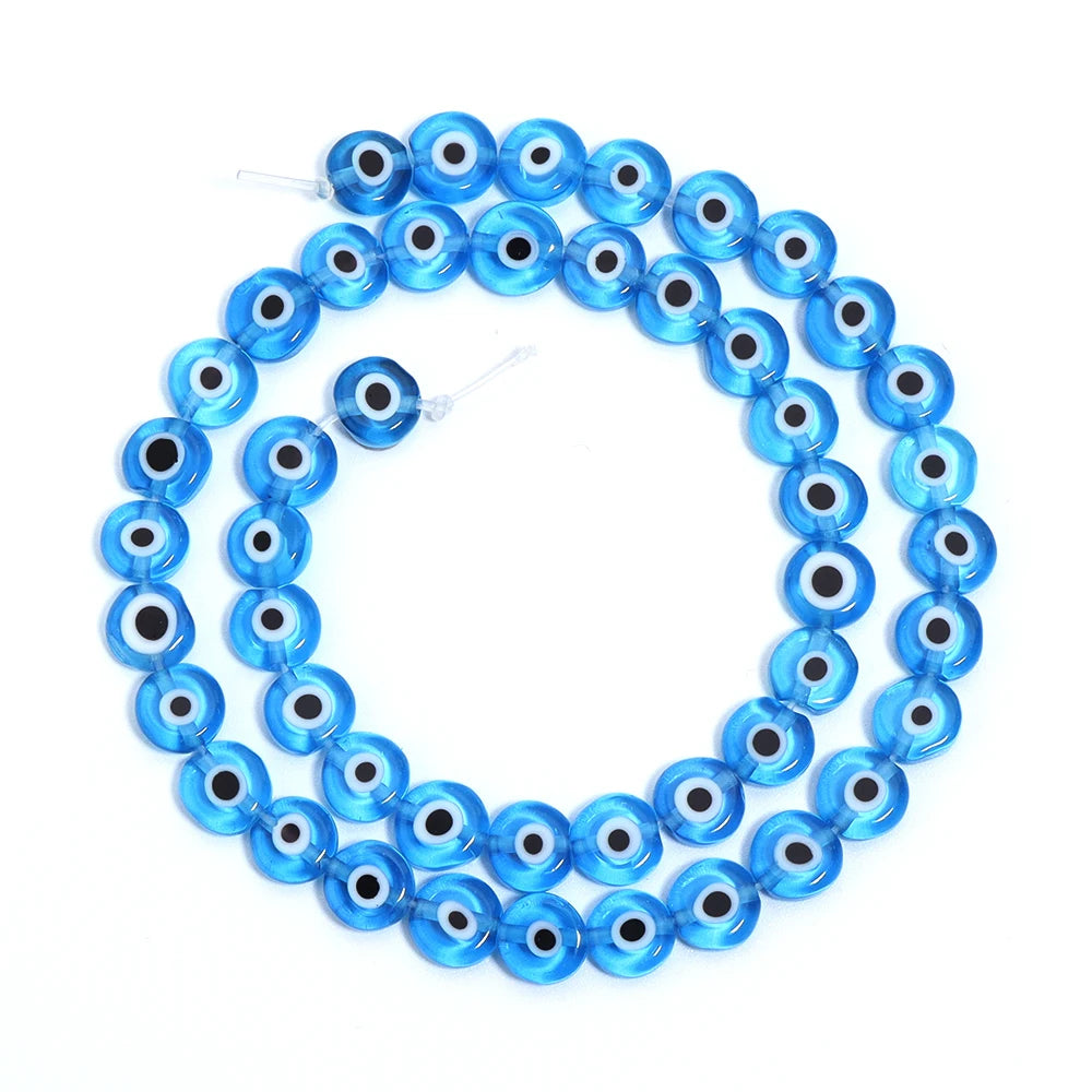 1String 4 6 8 10mm Lampwork Flat Round Beads Multicolor Evil Eye Loose Spacer Glass Beads For DIY Charm Bracelet Accessories