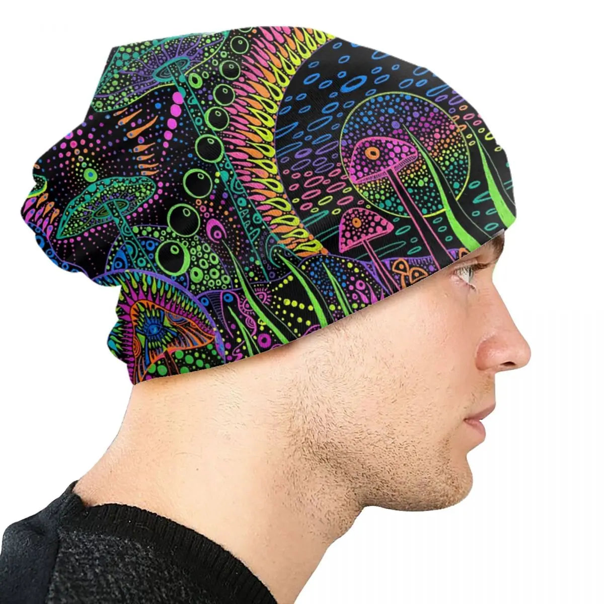 Custom Magic Mushroom Trippy Psychedelic Neon Pastel Goth Bonnet Hat Knitting Hat Men Women Unisex Warm Winter Beanies Cap