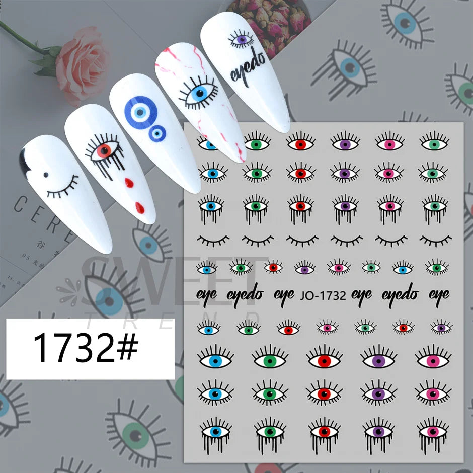 3D Heart Nail Design Blue Red Evil Eye Nail Art Decoration Sticker Press on Nails Valentine Decals Manicure Accessory SASW-CS012