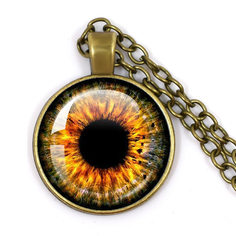 Lovely Fashion Colored Evil Eye Necklace Beautiful Animal Dragon Cats Eye Heart 25mm Glass Cabochon Pendant Gift For Fridends