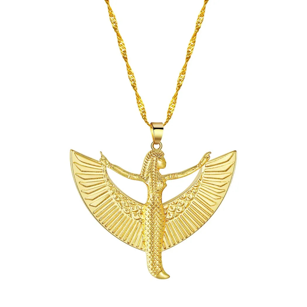 Isis Goddess Pewter Ancient Egyptian Occult Deity Fashion Gold Color Pendant Necklace for Women Gift for Girlfriend Jewelry