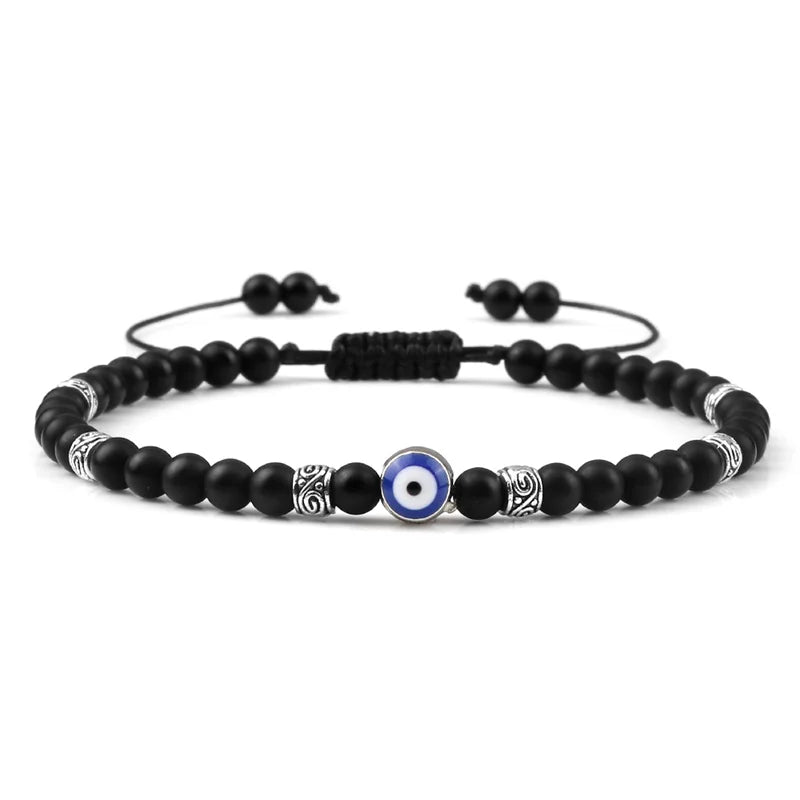 Evil Eye Bracelet 4mm Natural Black Matte Lava Stone Beads Handmade Braided Bracelet for Men Women Yoga Reiki Adjustable Jewelry