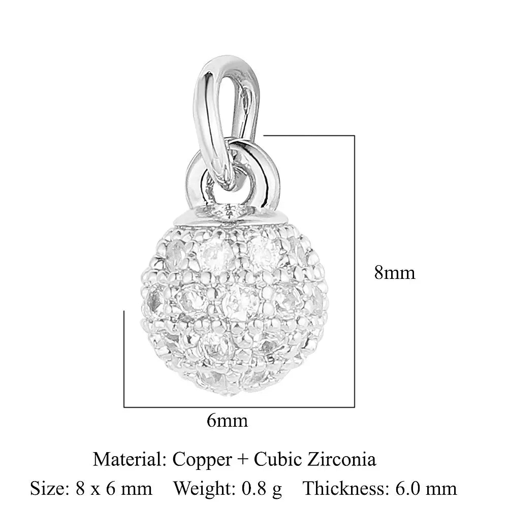 Round Ball Cross Heart Copper Zircon Jewelry Charms