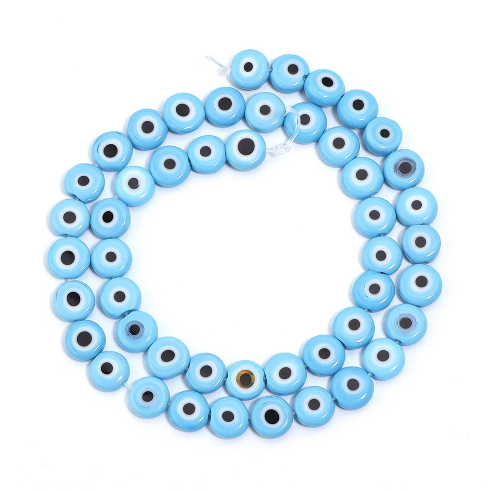 1String 4 6 8 10mm Lampwork Flat Round Beads Multicolor Evil Eye Loose Spacer Glass Beads For DIY Charm Bracelet Accessories