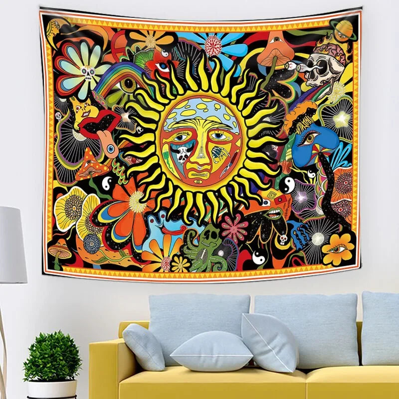 Psychedelic Tarot Trippy Sublime Sun Tapestry Wall Hanging Hippie Tapestries Mushroom Tapestry Aesthetic Room Home Decor