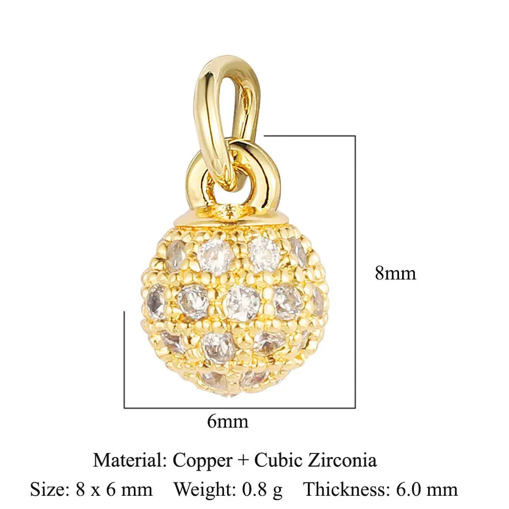 Round Ball Cross Heart Copper Zircon Jewelry Charms