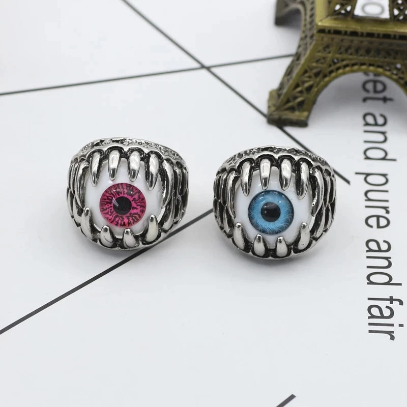 Men's Fashion Vintage Dragon Claw Evil Eye Ring Fashion Devil Eyeball Party Rings Men Jewelry Anime Skull Hip Hop