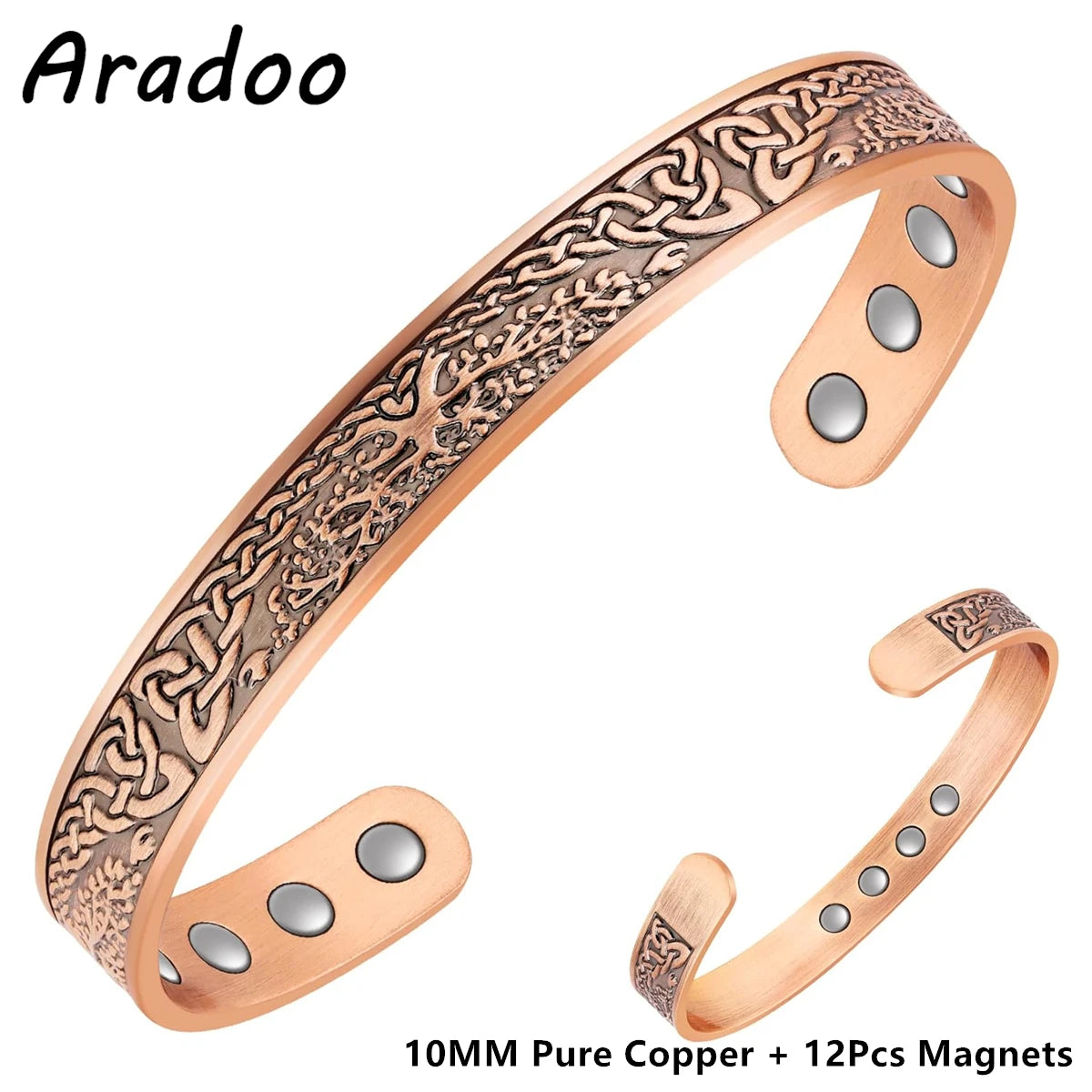 Vintage Pure Copper 18Pcs 3500 Gauss Strong Magnetic Therapy Open Cuff Bracelet