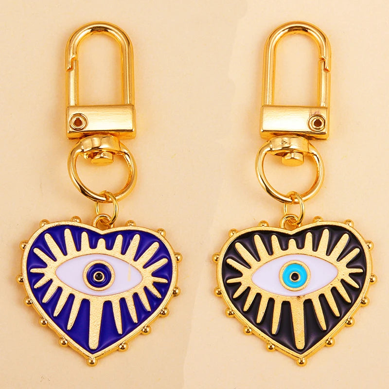 2Pcs Alloy Key Chains Rotationable Clasp Keyring Evil Blue Eye Love Heart Pendant Keychain Women Car Key Bag Decoration Accessor