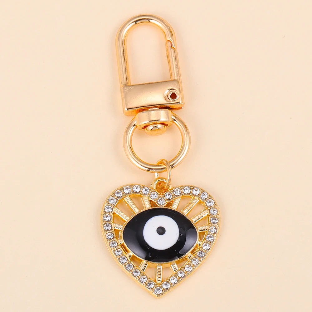 2Pcs Alloy Key Chains Rotationable Clasp Keyring Evil Blue Eye Love Heart Pendant Keychain Women Car Key Bag Decoration Accessor