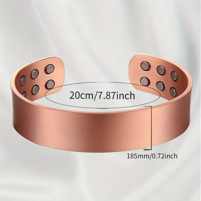 Solid Pure Copper Hypoallergenic Heavyweight Magnetic Cuff Bracelet for Men - Strong 12 Magnets with 3500 Gauss