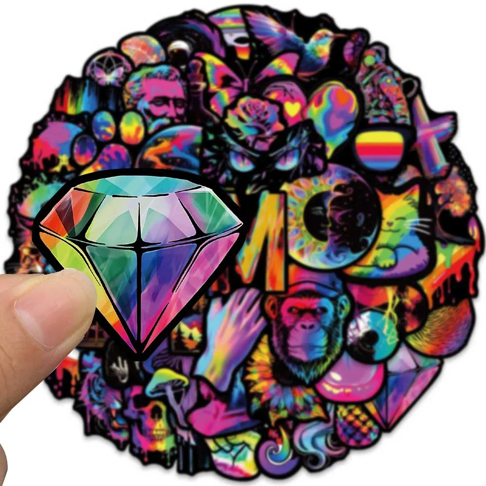 50pcs Funny Cartoon Rainbow Trippy Hippie Graffiti Stickers For Laptop Phone Guitar Luggage Skateboard Waterproof Vinyl Decal