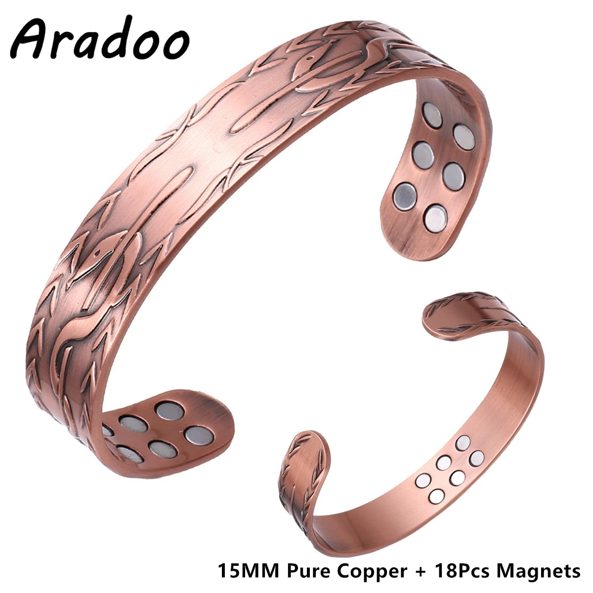 Vintage Pure Copper 18Pcs 3500 Gauss Strong Magnetic Therapy Open Cuff Bracelet