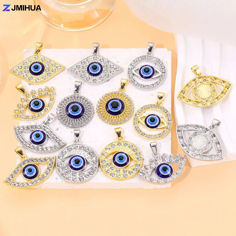 Crystal Charms Blue Turkish Evil Eye Pendants For Jewelry Making Findings DIY Designer Necklaces Earrings Supplies Accessories